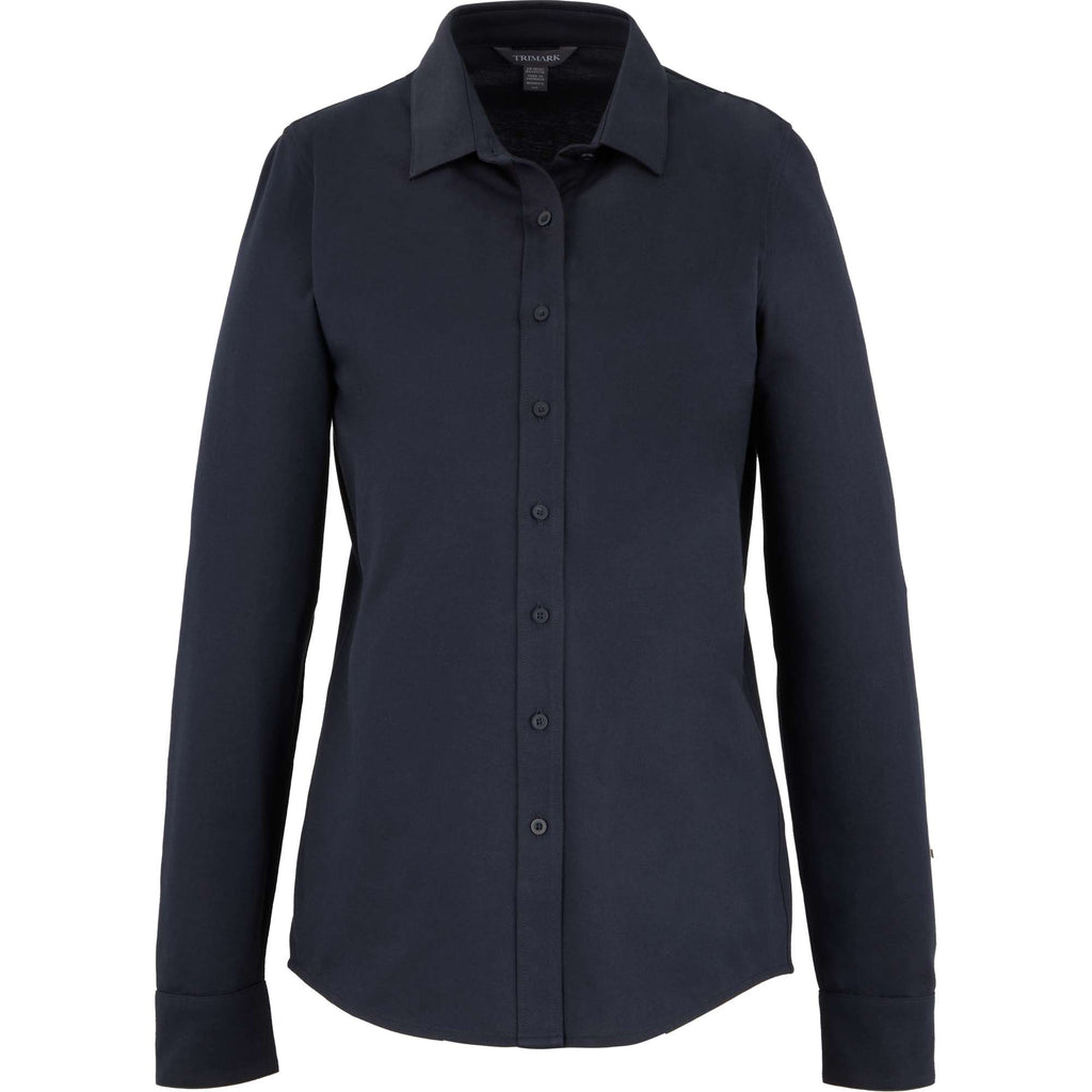 Tatra Long Sleeve Knit Dress Shirt with Recycled Polyester for Women Transfer - Navy - Front