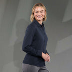 Tatra Long Sleeve Knit Dress Shirt with Recycled Polyester for Women Transfer - Navy - Right Side On Model
