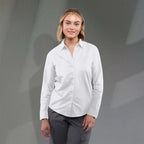 Tatra Long Sleeve Knit Dress Shirt with Recycled Polyester for Women Transfer - White - Front On Model