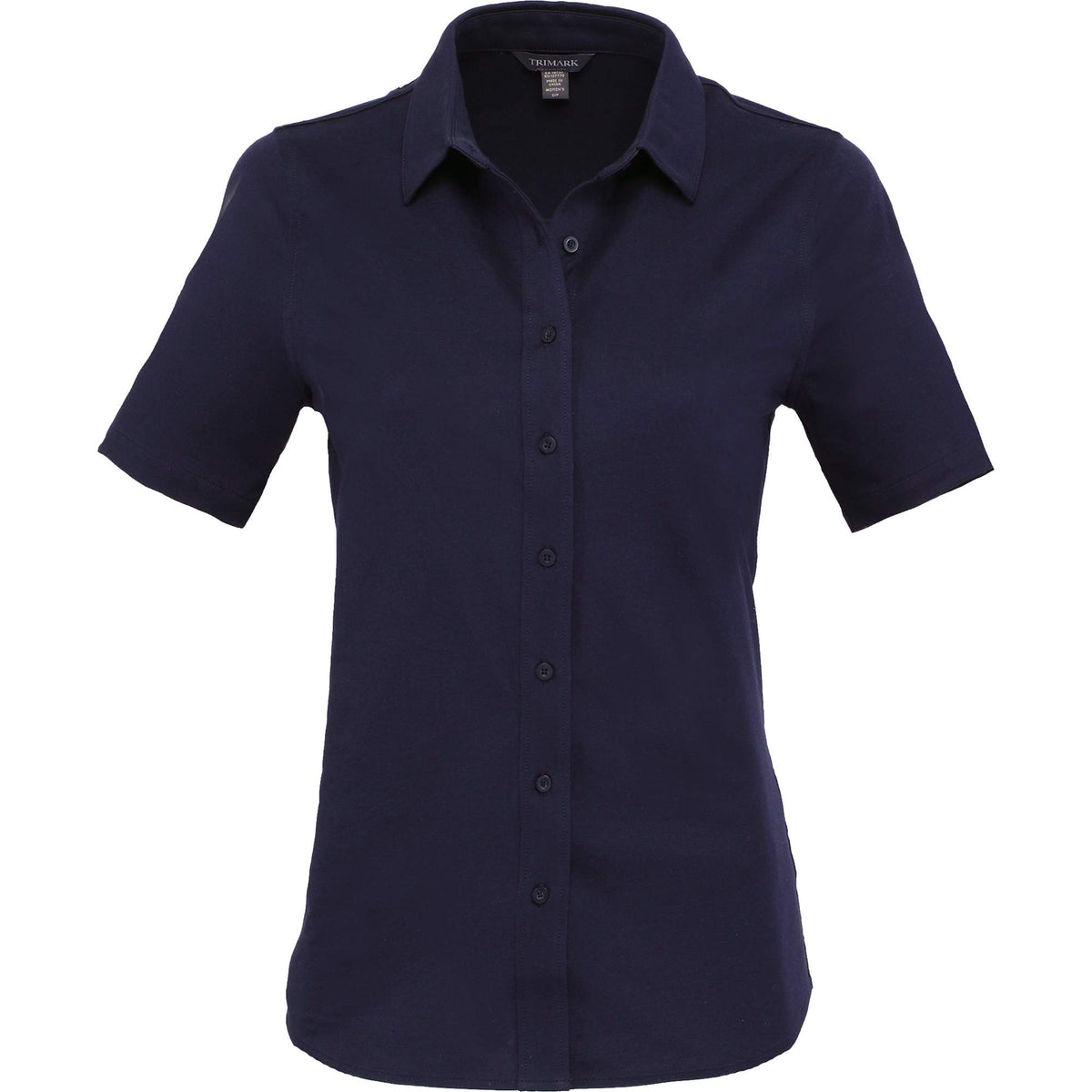 Tatra Short Sleeve Knit Dress Shirt with Recycled Polyester for Women Embroidery - Navy - Front