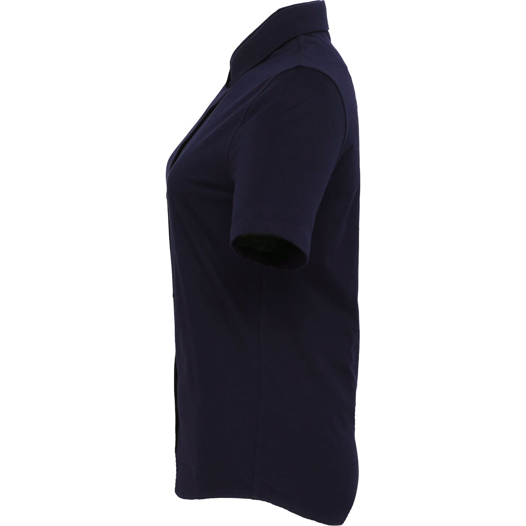 Tatra Short Sleeve Knit Dress Shirt with Recycled Polyester for Women Embroidery - Navy - Left Side