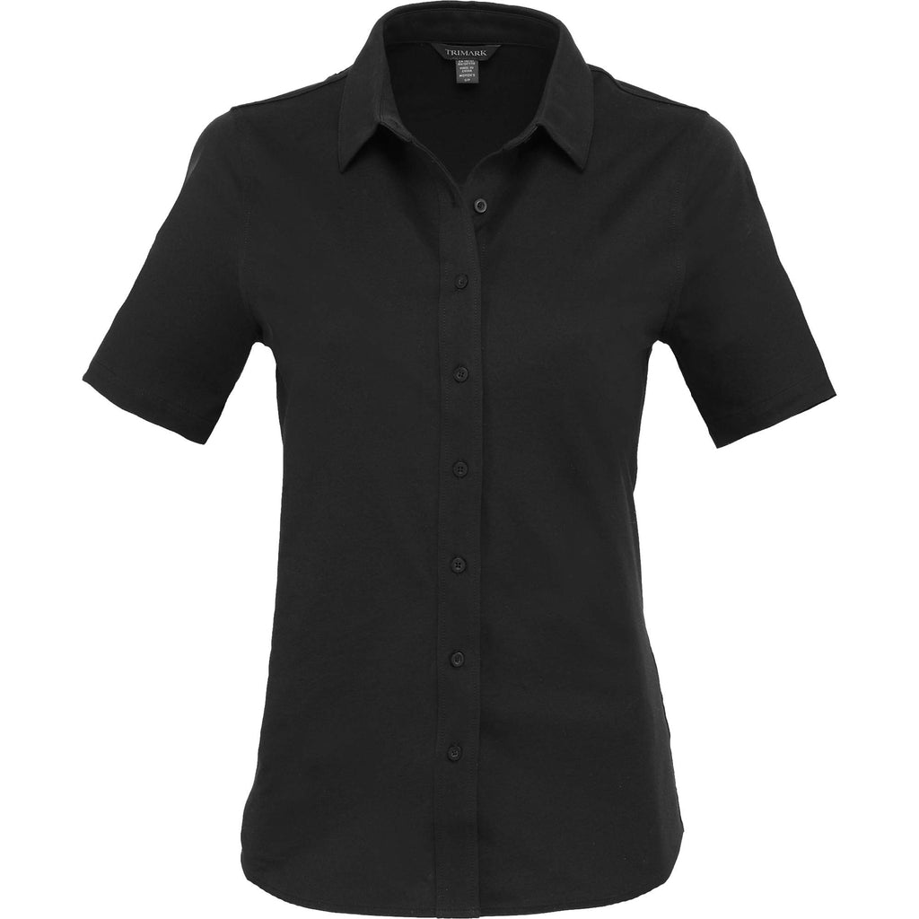 Tatra Short Sleeve Knit Dress Shirt with Recycled Polyester for Women Transfer - Black - Front