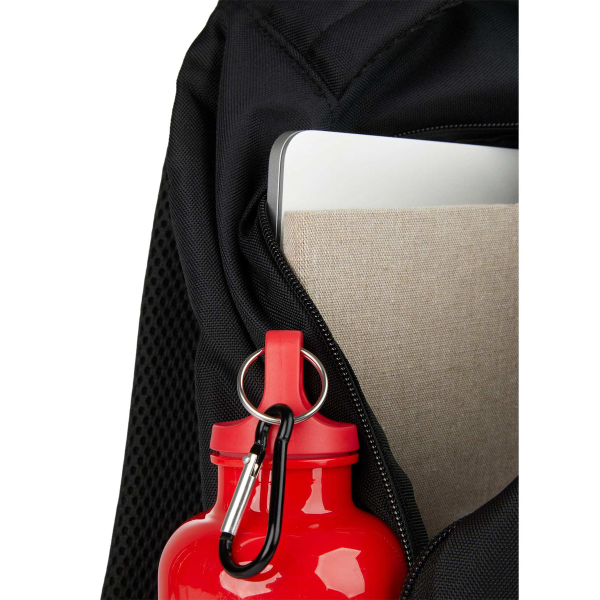 Taylor Recycled Ripstop Backpack with AirTag Pocket, 15 Inch Embroidery - Black - Detail