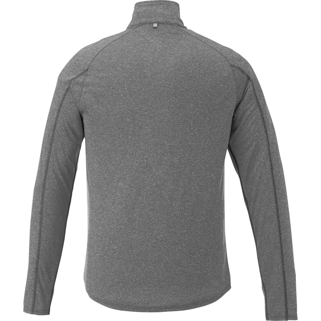 Taza Knit Quarter Zip with Thumb Holes for Men Transfer - Heather Dark Charcoal - Back Flat