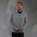 Taza Knit Quarter Zip with Thumb Holes for Men Transfer - Heather Dark Charcoal - Front On Model