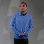 Taza Knit Quarter Zip with Thumb Holes for Men Transfer - New Royal Heather - Front On Model