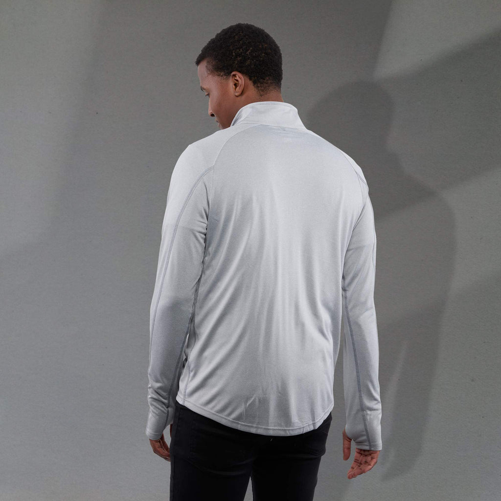 Taza Knit Quarter Zip with Thumb Holes for Men Transfer - Silver Heather - Back On Model