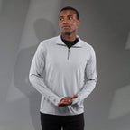 Taza Knit Quarter Zip with Thumb Holes for Men Transfer - Silver Heather - Front On Model 3