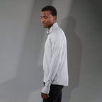 Taza Knit Quarter Zip with Thumb Holes for Men Transfer - Silver Heather - Left Side On Model