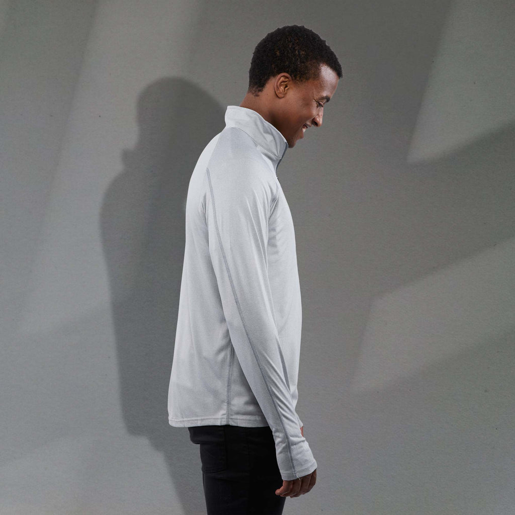 Taza Knit Quarter Zip with Thumb Holes for Men Transfer - Silver Heather - Right Side On Model