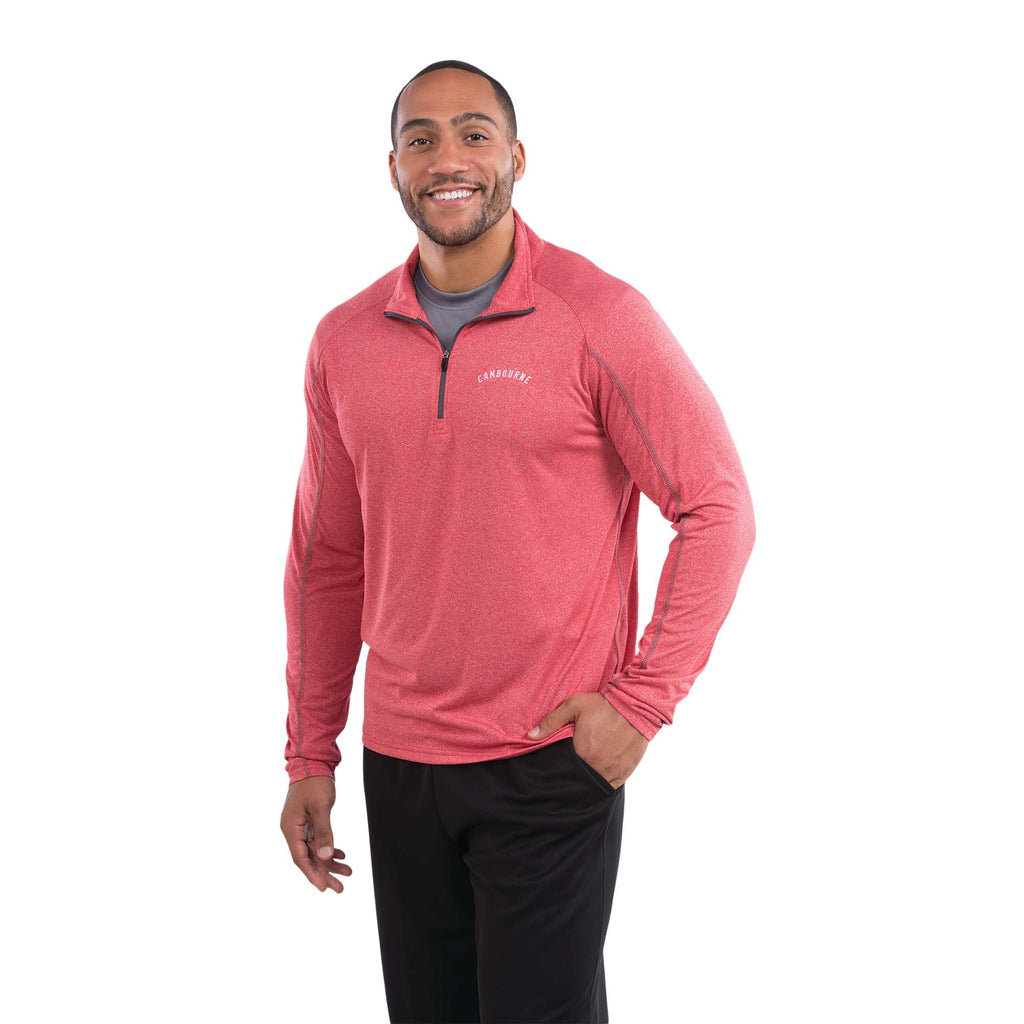 Taza Knit Quarter Zip with Thumb Holes for Men Transfer - Team Red Heather - Front Flat