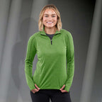 Taza Knit Quarter Zip with Thumb Holes for Women Debossing - Apple Heather - Front On Model
