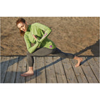 Taza Knit Quarter Zip with Thumb Holes for Women Debossing - Apple Heather - On Model 2