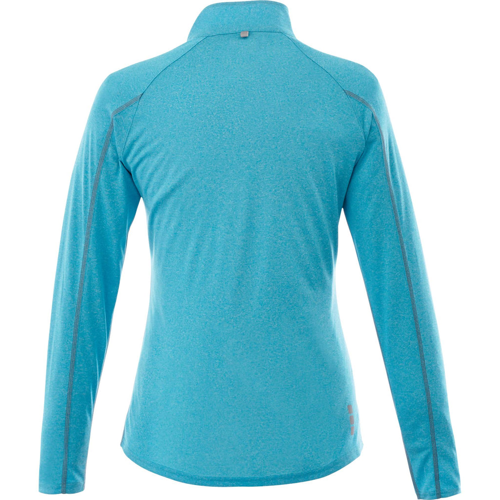 Taza Knit Quarter Zip with Thumb Holes for Women Debossing - Aspen Heather - Back Flat