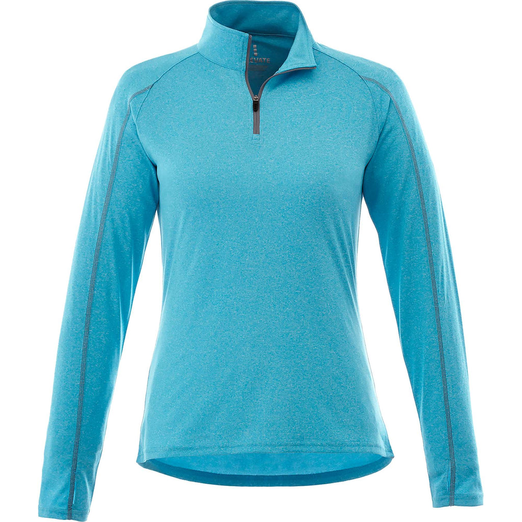 Taza Knit Quarter Zip with Thumb Holes for Women Debossing - Aspen Heather - Front