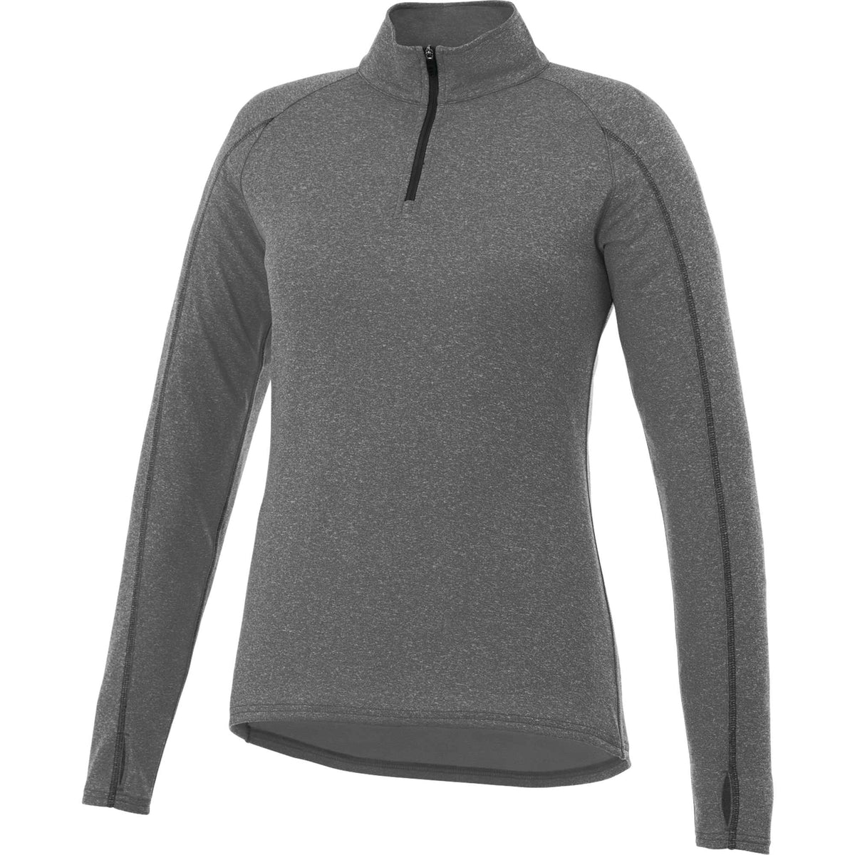 Taza Knit Quarter Zip with Thumb Holes for Women Debossing - Heather Dark Charcoal - Flat