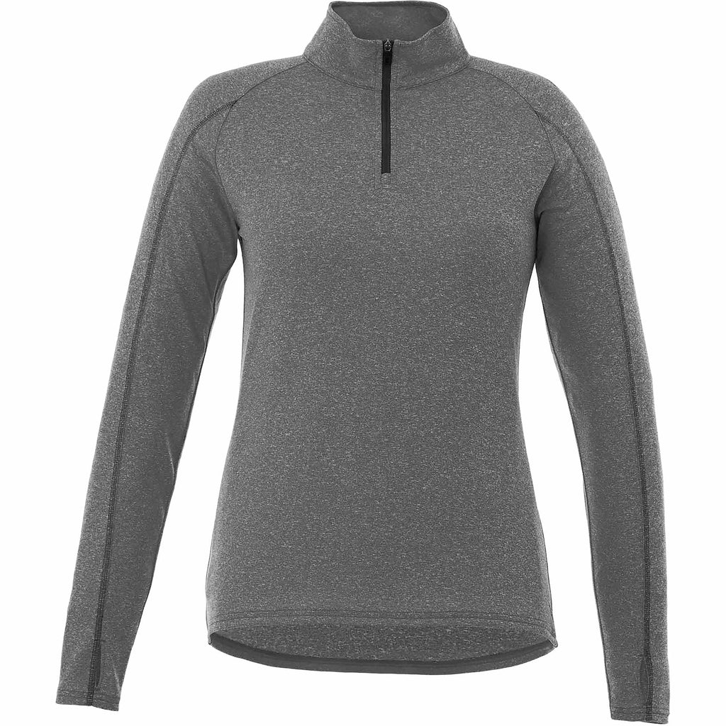 Taza Knit Quarter Zip with Thumb Holes for Women Debossing - Heather Dark Charcoal - Front