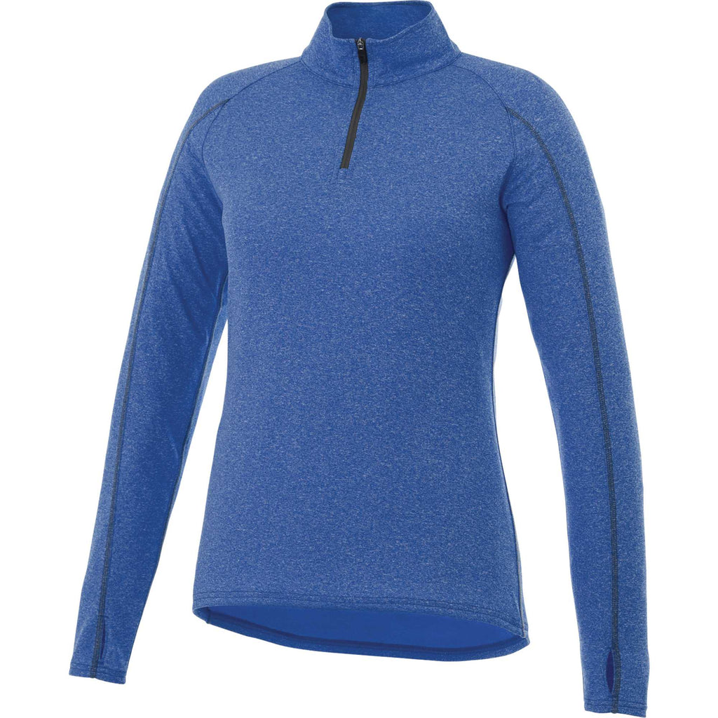 Taza Knit Quarter Zip with Thumb Holes for Women Debossing - New Royal Heather - Flat