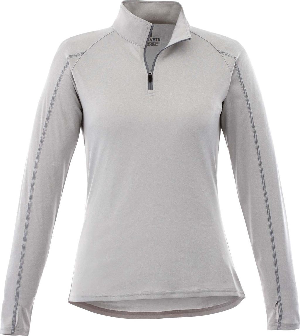 Taza Knit Quarter Zip with Thumb Holes for Women Debossing - Silver Heather - Front Flat