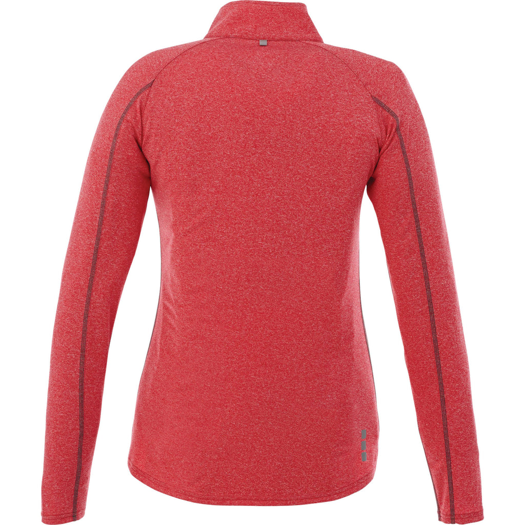 Taza Knit Quarter Zip with Thumb Holes for Women Debossing - Team Red Heather - Back Flat