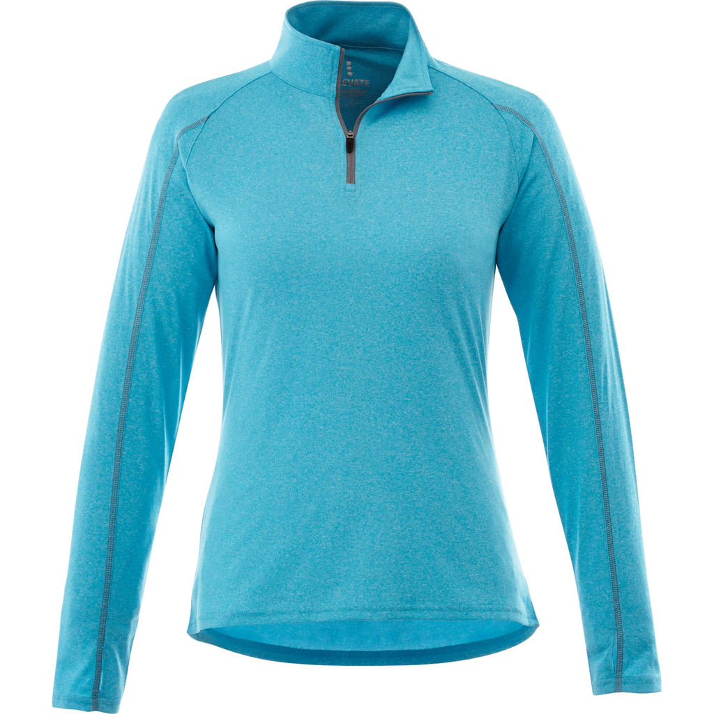Taza Knit Quarter Zip with Thumb Holes for Women Embroidery - Aspen Heather - Front Flat