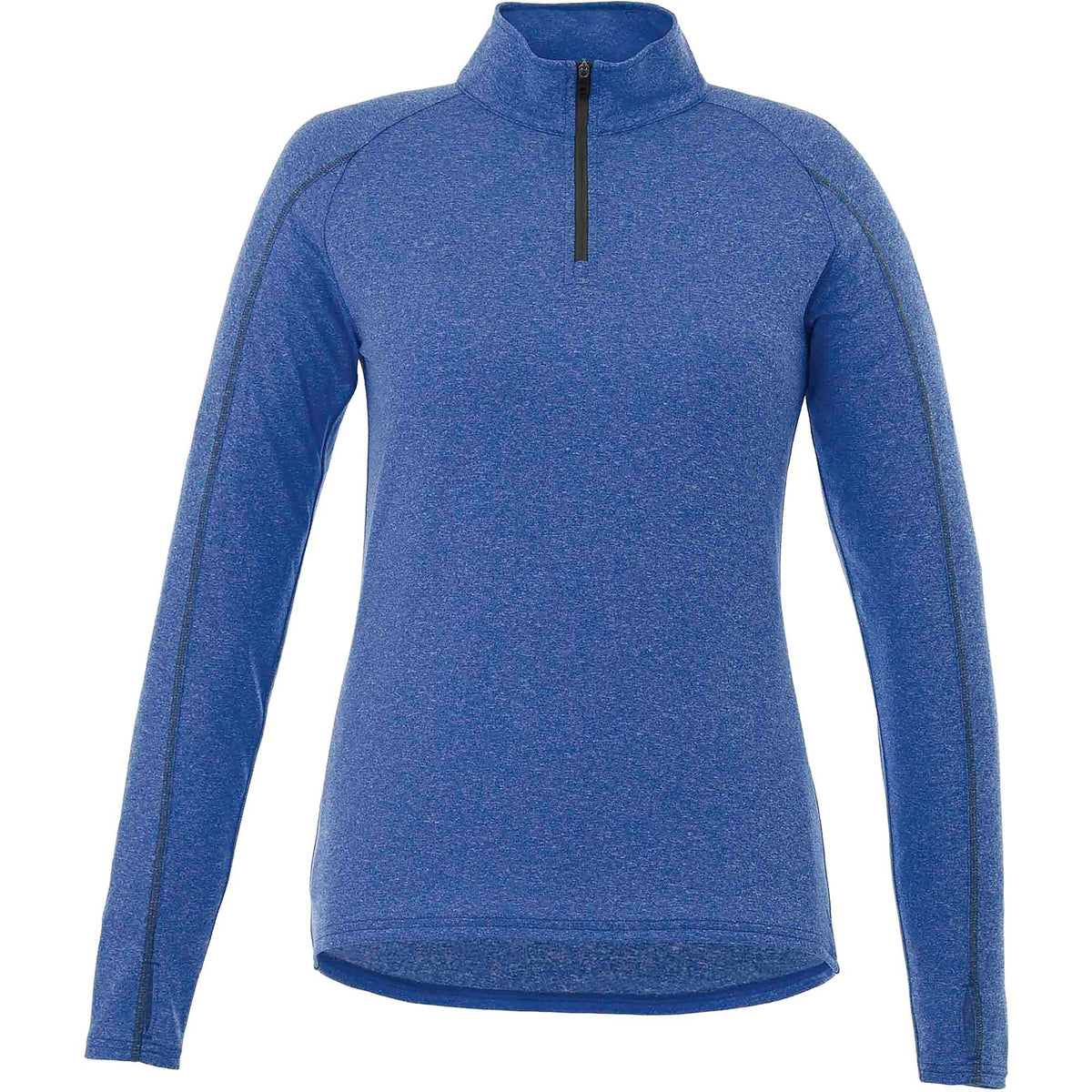 Taza Knit Quarter Zip with Thumb Holes for Women Embroidery - New Royal Heather - Front