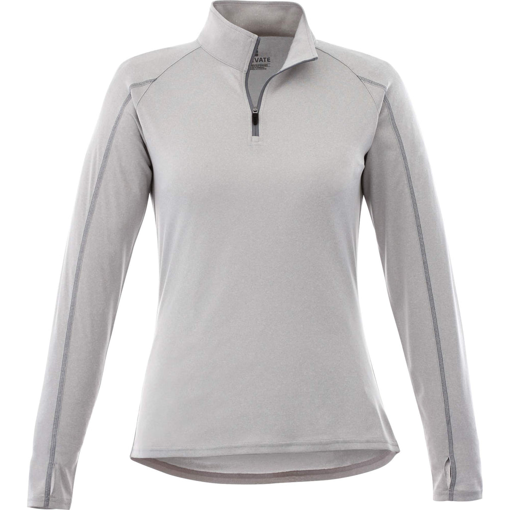 Taza Knit Quarter Zip with Thumb Holes for Women Transfer - Silver Heather - Front Flat