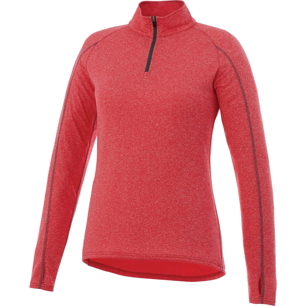 Taza Knit Quarter Zip with Thumb Holes for Women Transfer - Team Red Heather - Flat