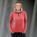 Taza Knit Quarter Zip with Thumb Holes for Women Transfer - Team Red Heather - Front On Model
