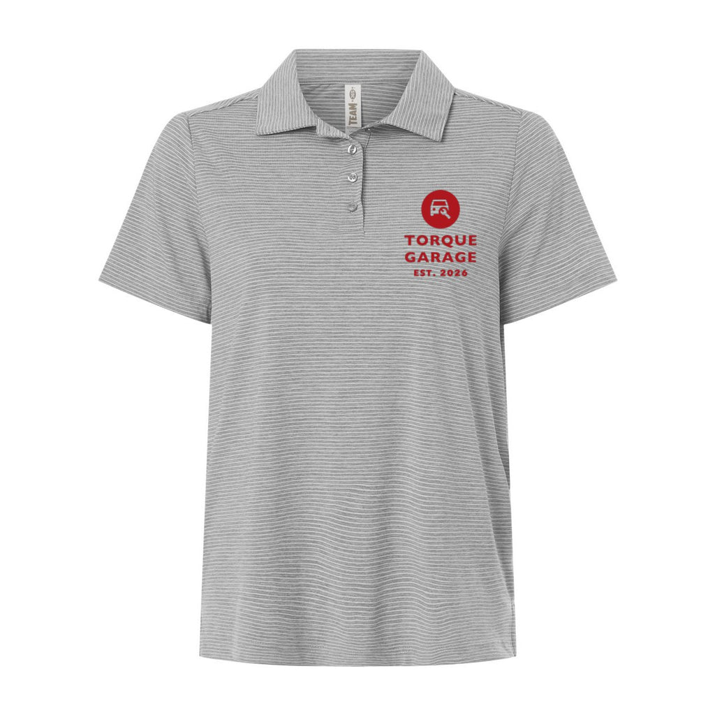 Team 365 Women's Relay Heathered Stripe Polo Embroidery - Athletic Heather/ White - Front