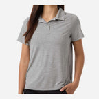 Team 365 Women's Relay Heathered Stripe Polo Embroidery - Athletic Heather/ White - On Model Front