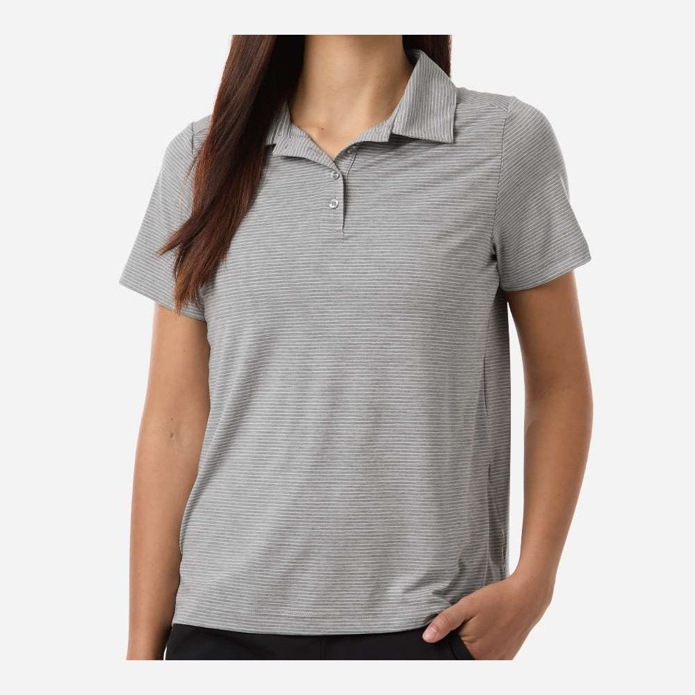 Team 365 Women's Relay Heathered Stripe Polo Embroidery - Athletic Heather/ White - On Model Front