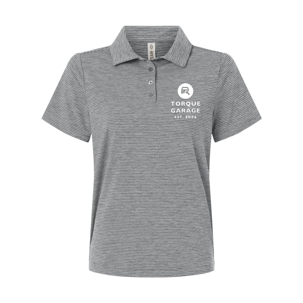 Team 365 Women's Relay Heathered Stripe Polo Embroidery - Black Heather/ White - Front