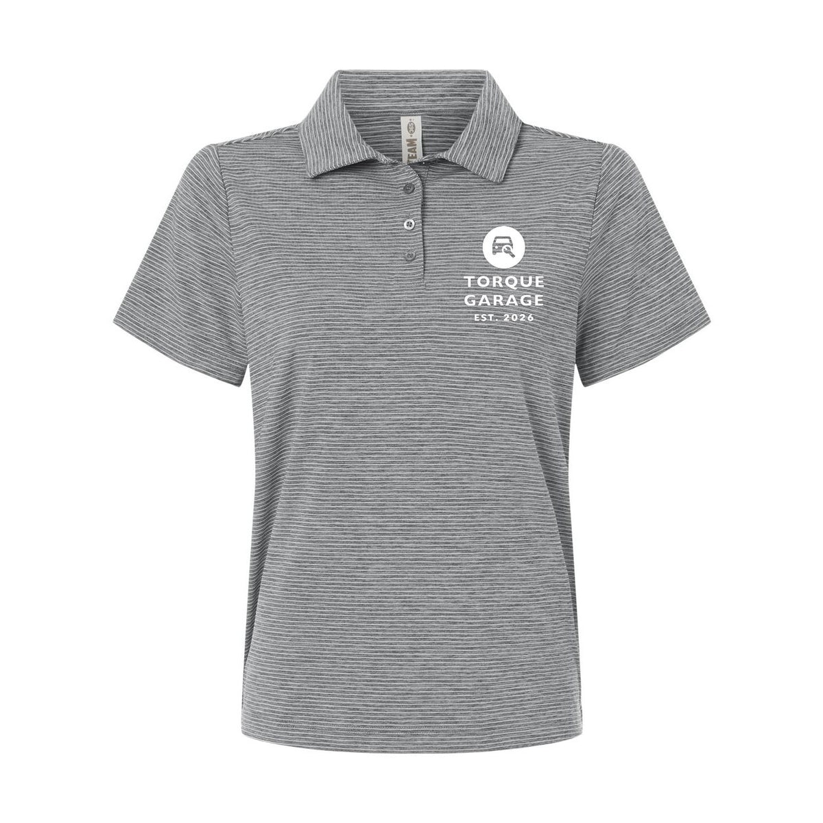 Team 365 Women's Relay Heathered Stripe Polo Embroidery - Black Heather/ White - Front