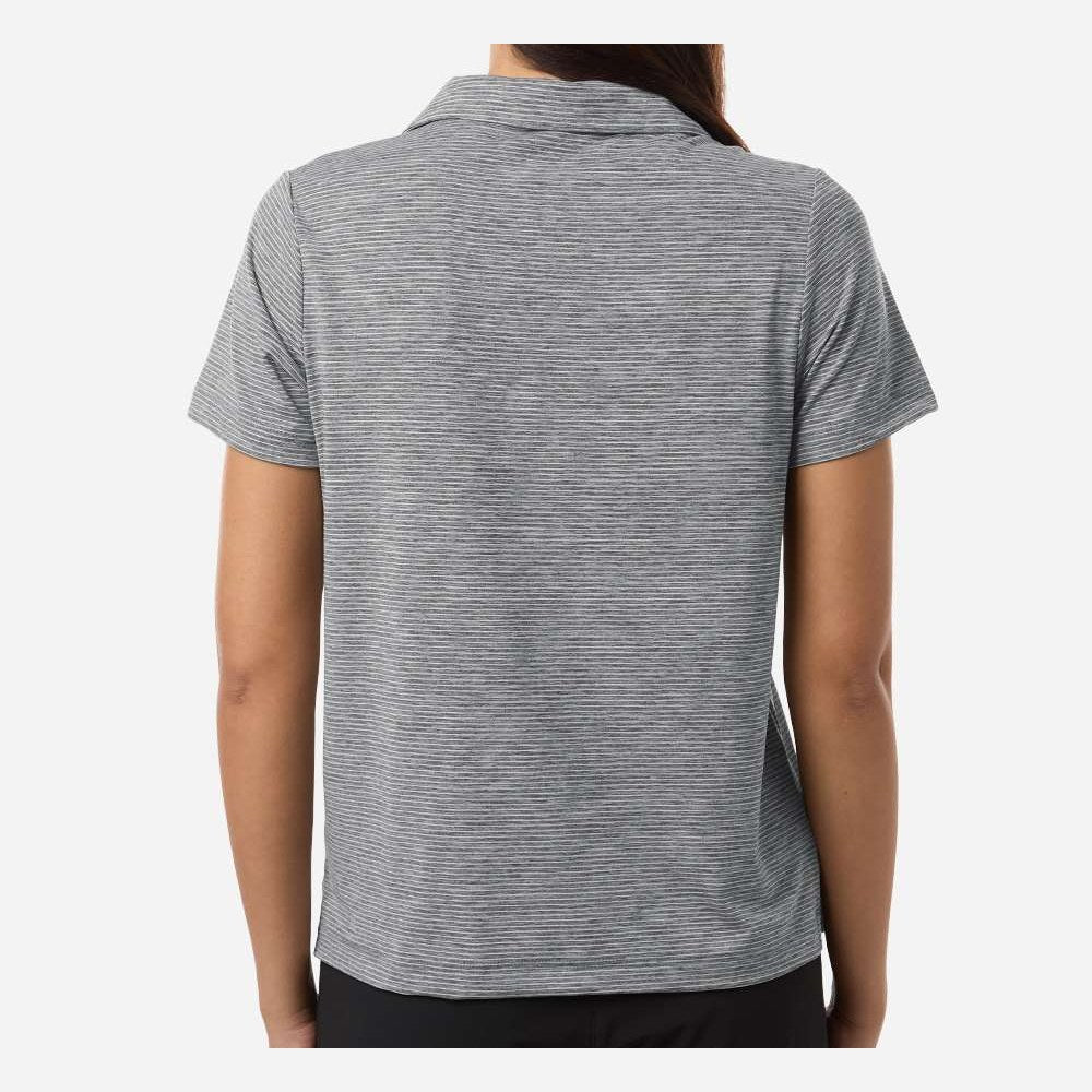 Team 365 Women's Relay Heathered Stripe Polo Embroidery - Black Heather/ White - On Model Back