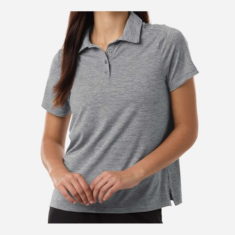 Team 365 Women's Relay Heathered Stripe Polo Embroidery - Black Heather/ White - On Model Front