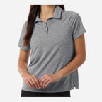 Team 365 Women's Relay Heathered Stripe Polo Embroidery - Black Heather/ White - On Model Front
