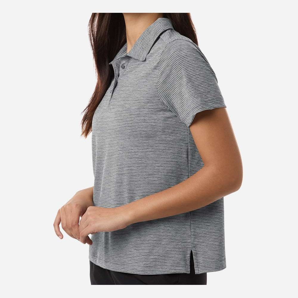 Team 365 Women's Relay Heathered Stripe Polo Embroidery - Black Heather/ White - On Model Side