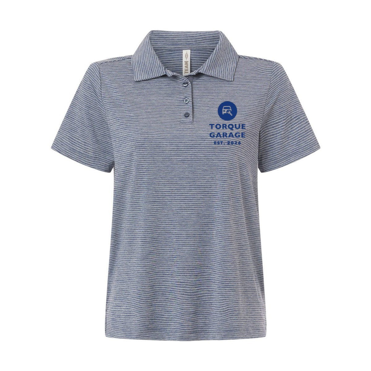Team 365 Women's Relay Heathered Stripe Polo Embroidery - Sport Dark Navy Heather/ White - Front