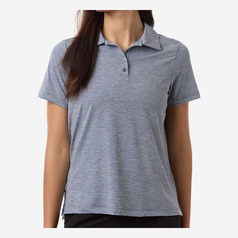 Team 365 Women's Relay Heathered Stripe Polo Embroidery - Sport Dark Navy Heather/ White - On Model Front