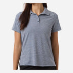 Team 365 Women's Relay Heathered Stripe Polo Embroidery - Sport Dark Navy Heather/ White - On Model Front