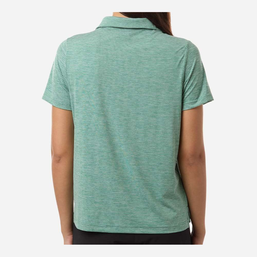 Team 365 Women's Relay Heathered Stripe Polo Embroidery - Sport Forest Heather/ White - On Model Back