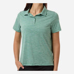 Team 365 Women's Relay Heathered Stripe Polo Embroidery - Sport Forest Heather/ White - On Model Front