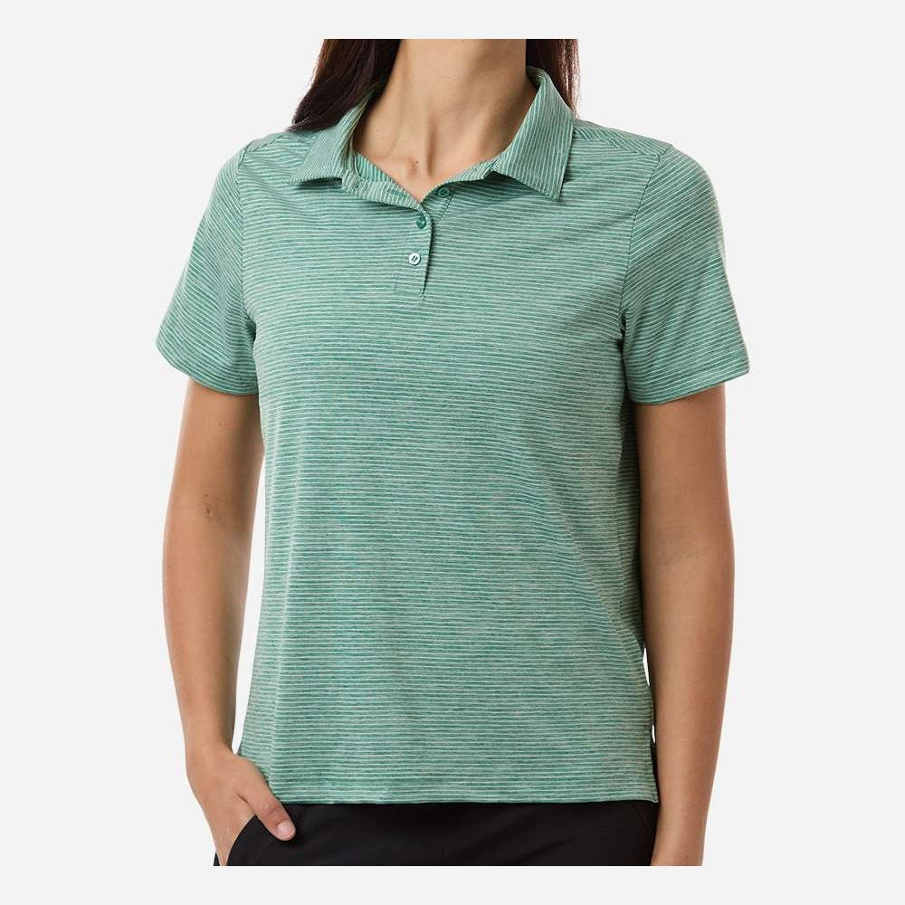Team 365 Women's Relay Heathered Stripe Polo Embroidery - Sport Forest Heather/ White - On Model Front