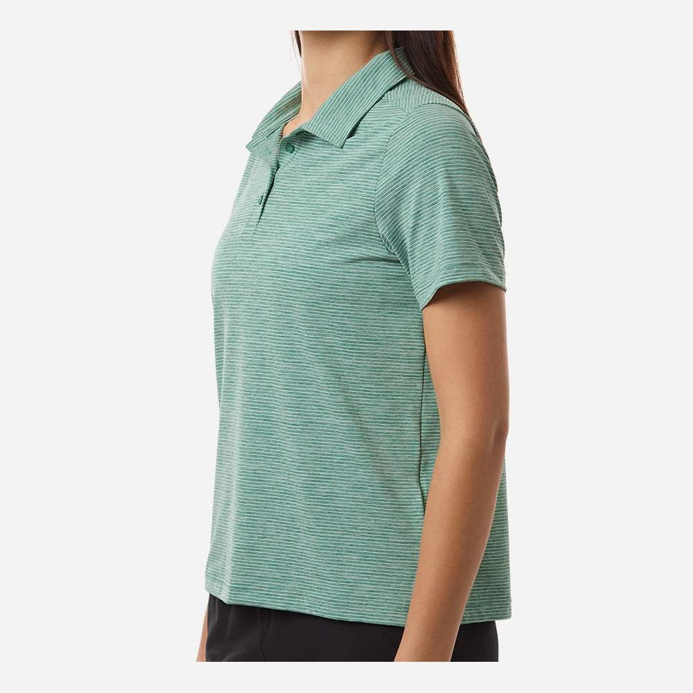 Team 365 Women's Relay Heathered Stripe Polo Embroidery - Sport Forest Heather/ White - On Model Side