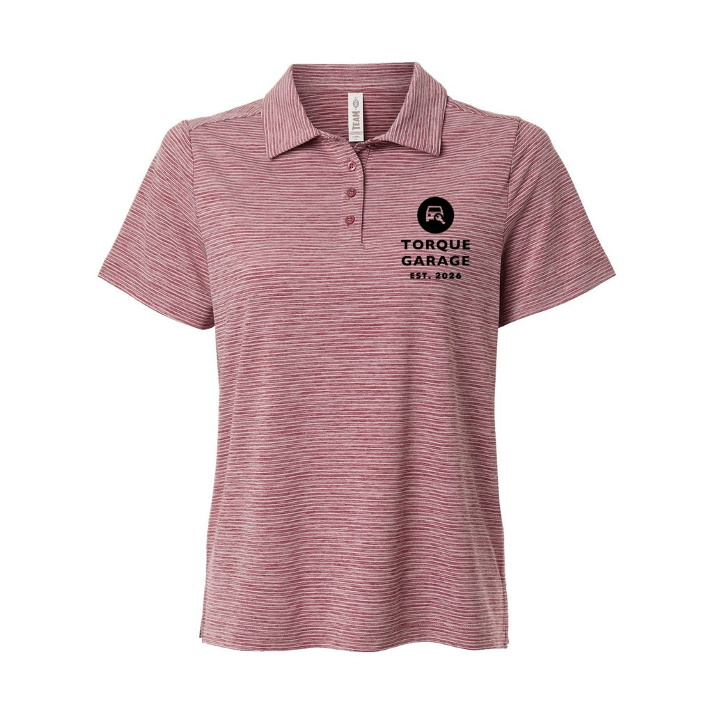 Team 365 Women's Relay Heathered Stripe Polo Embroidery - Sport Maroon Heather/ White - Front