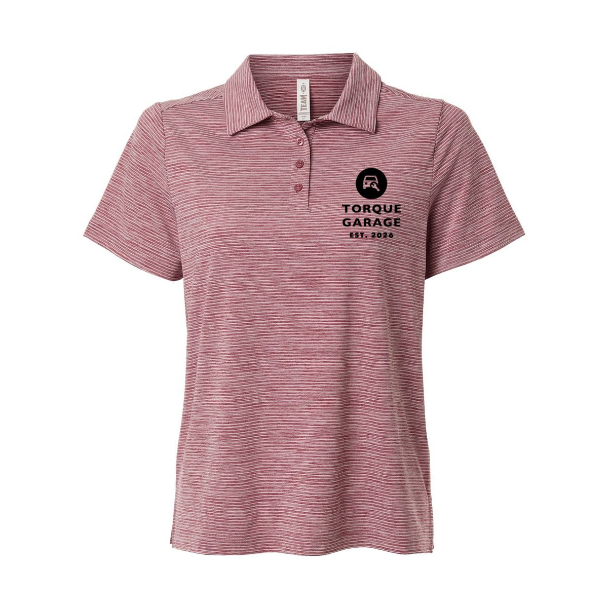 Team 365 Women's Relay Heathered Stripe Polo Embroidery - Sport Maroon Heather/ White - Front