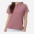 Team 365 Women's Relay Heathered Stripe Polo Embroidery - Sport Maroon Heather/ White - On Model Front