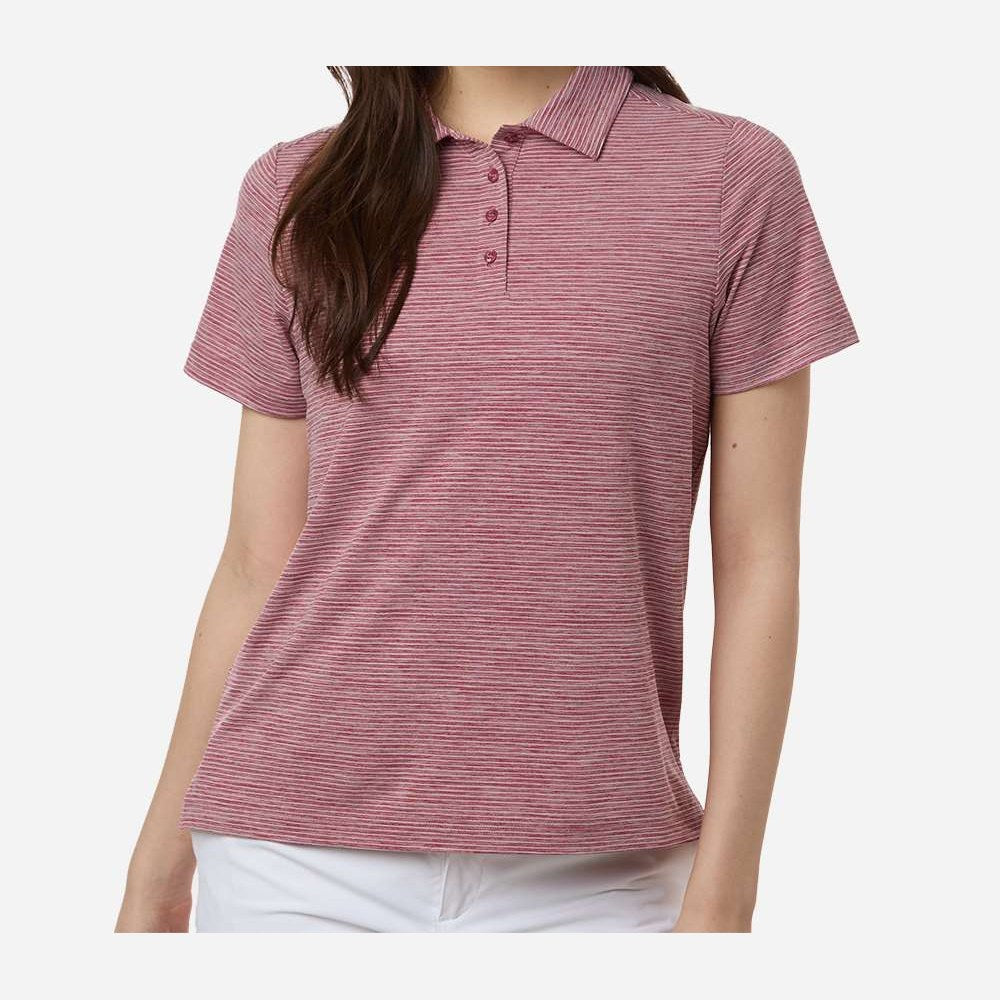 Team 365 Women's Relay Heathered Stripe Polo Embroidery - Sport Maroon Heather/ White - On Model Front