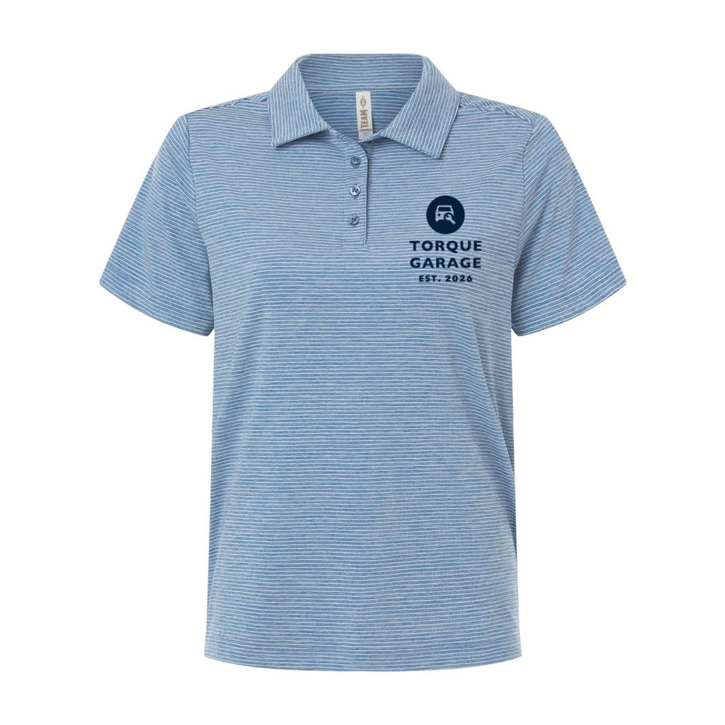 Team 365 Women's Relay Heathered Stripe Polo Embroidery - Sport Royal Heather/ White - Front